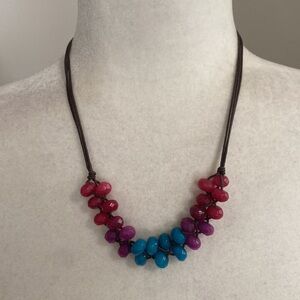 Fossil Pink Purple Blue Gemstone Cluster Necklace Bohemian with a Gift Dust Bag